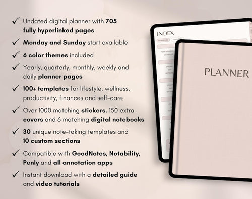 All-in-One Digital Planner – Undated, 705 Hyperlinked Pages for iPad & Android