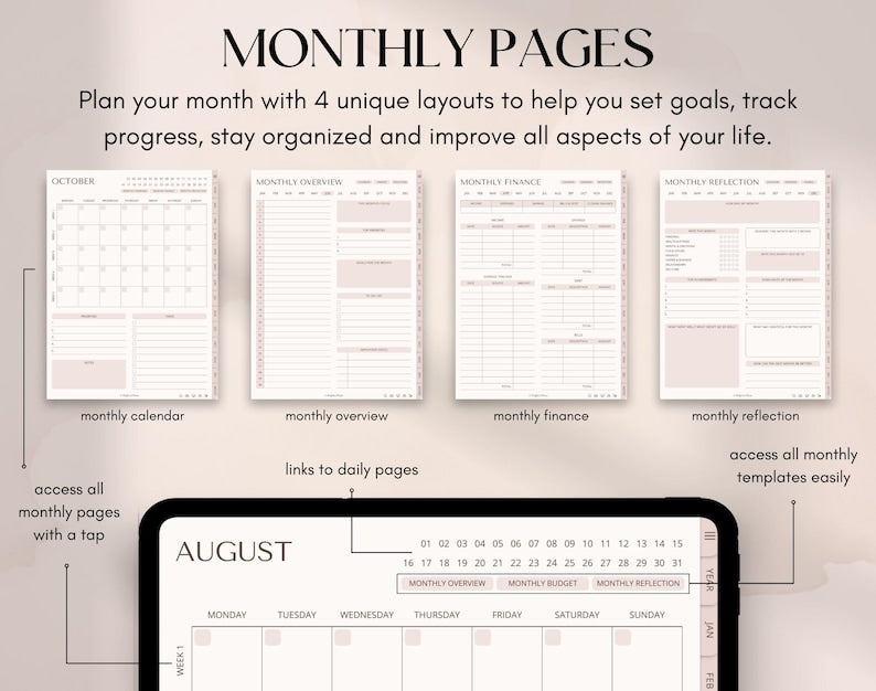 All-in-One Digital Planner – Undated, 705 Hyperlinked Pages for iPad & Android