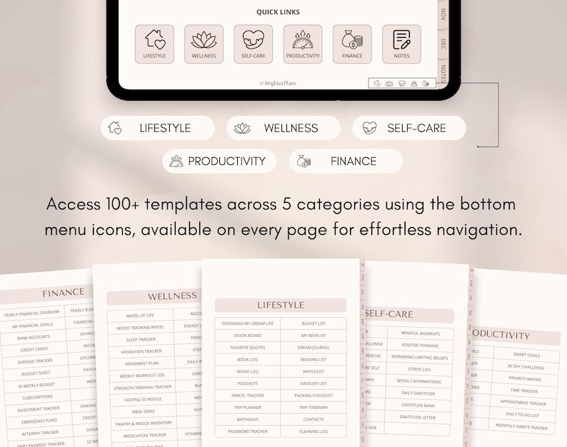All-in-One Digital Planner – Undated, 705 Hyperlinked Pages for iPad & Android